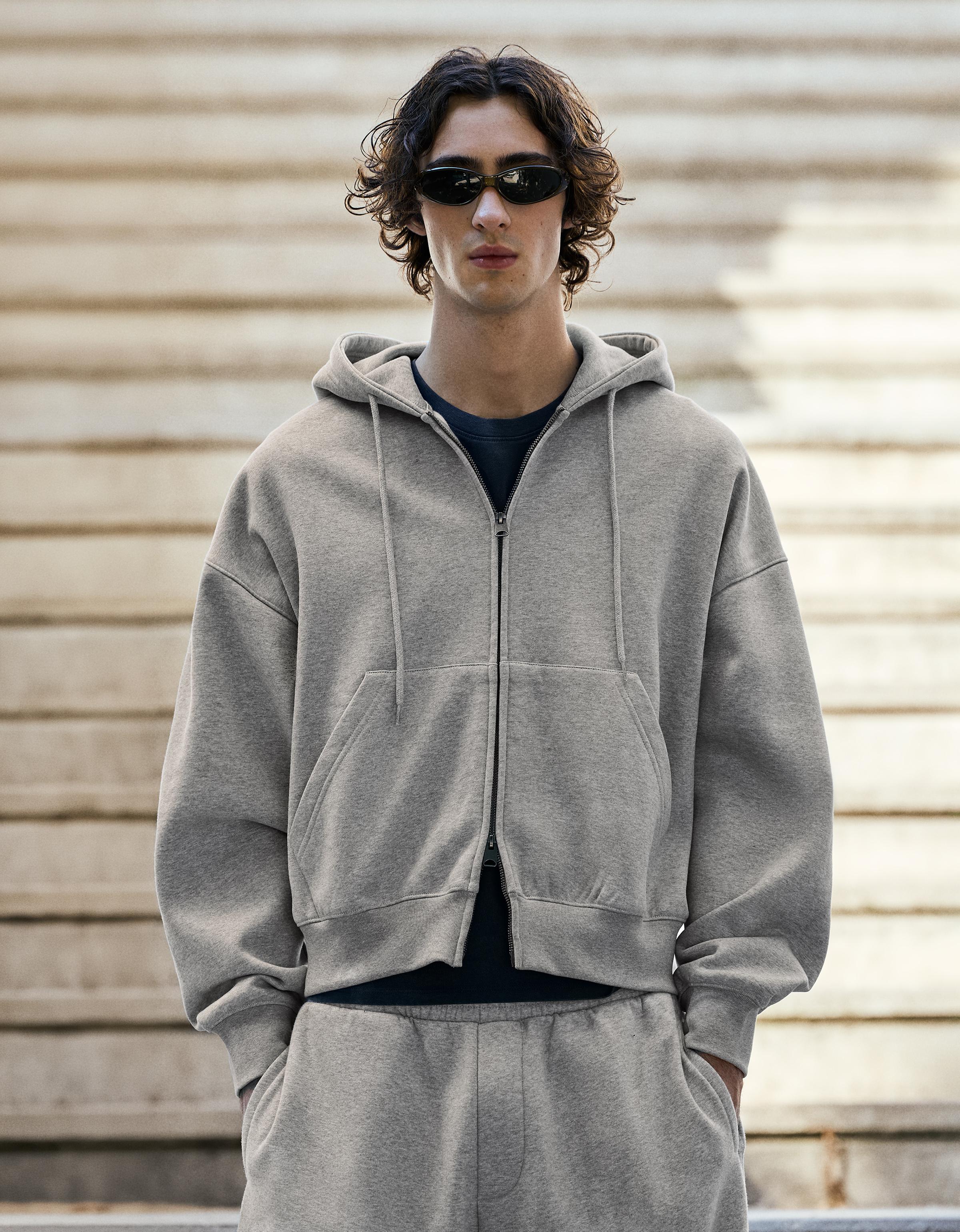 Bershka Sudadera Capucha Cremallera Hombre L Gris