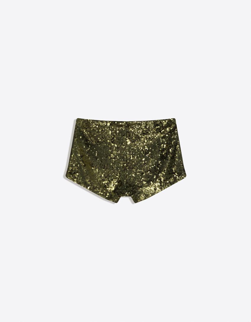 Short mini à paillettes-Kaki