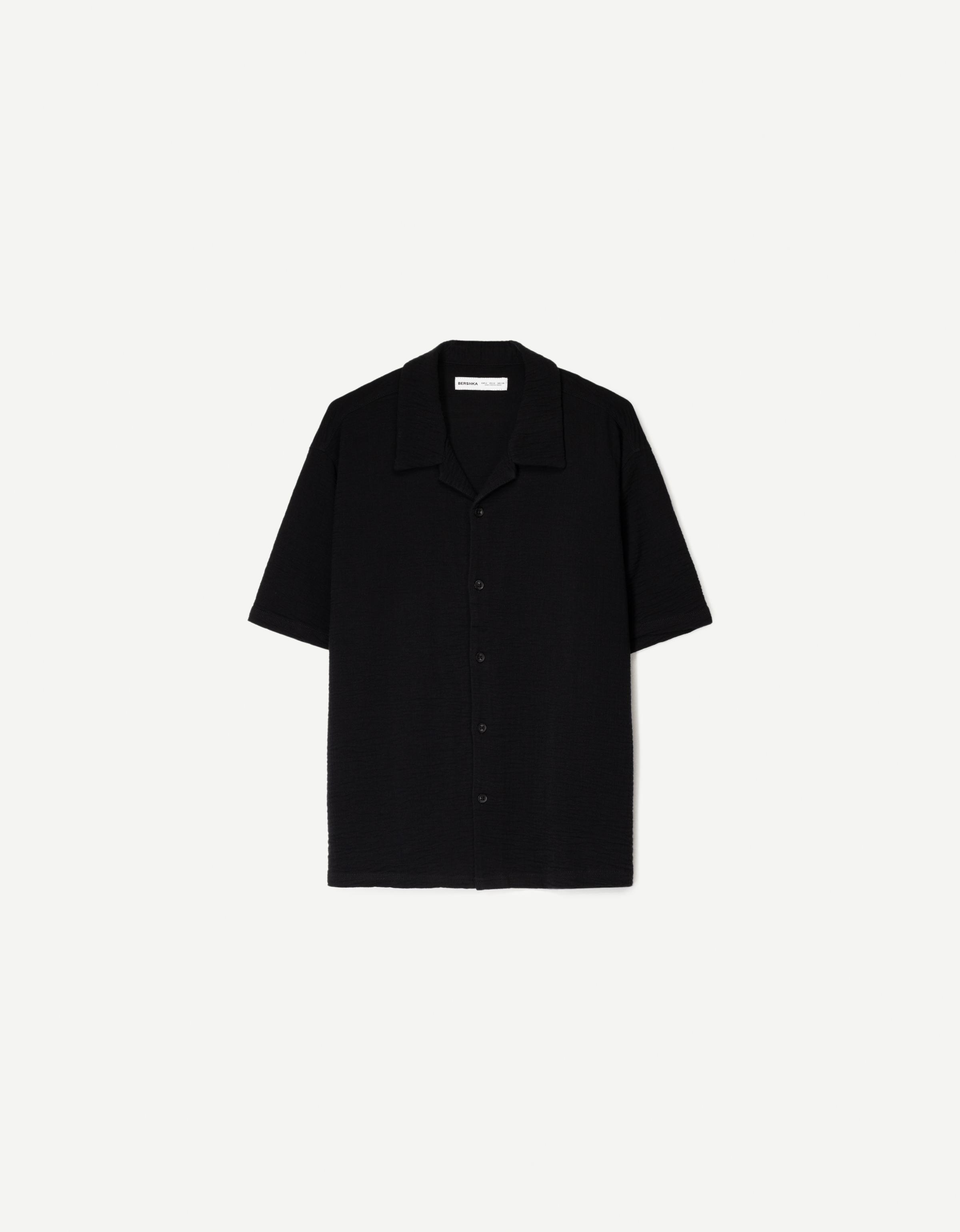 Bershka Hemd Mit Kurzen Ärmeln Und Textur Herren L Schwarz