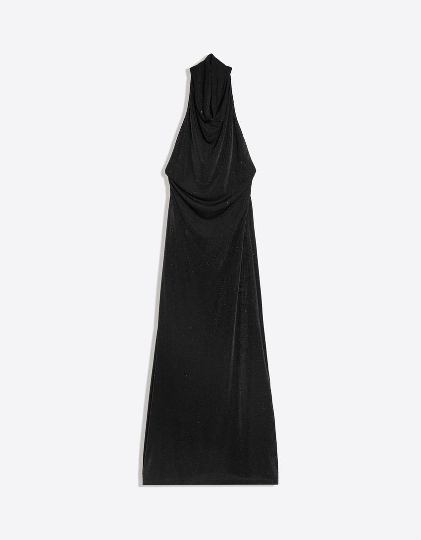 Vestido largo cuello halter brillo