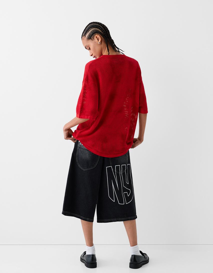 Мрежеста фланелка „New York Red Bulls“ с мотив tie-dye-Червено-2