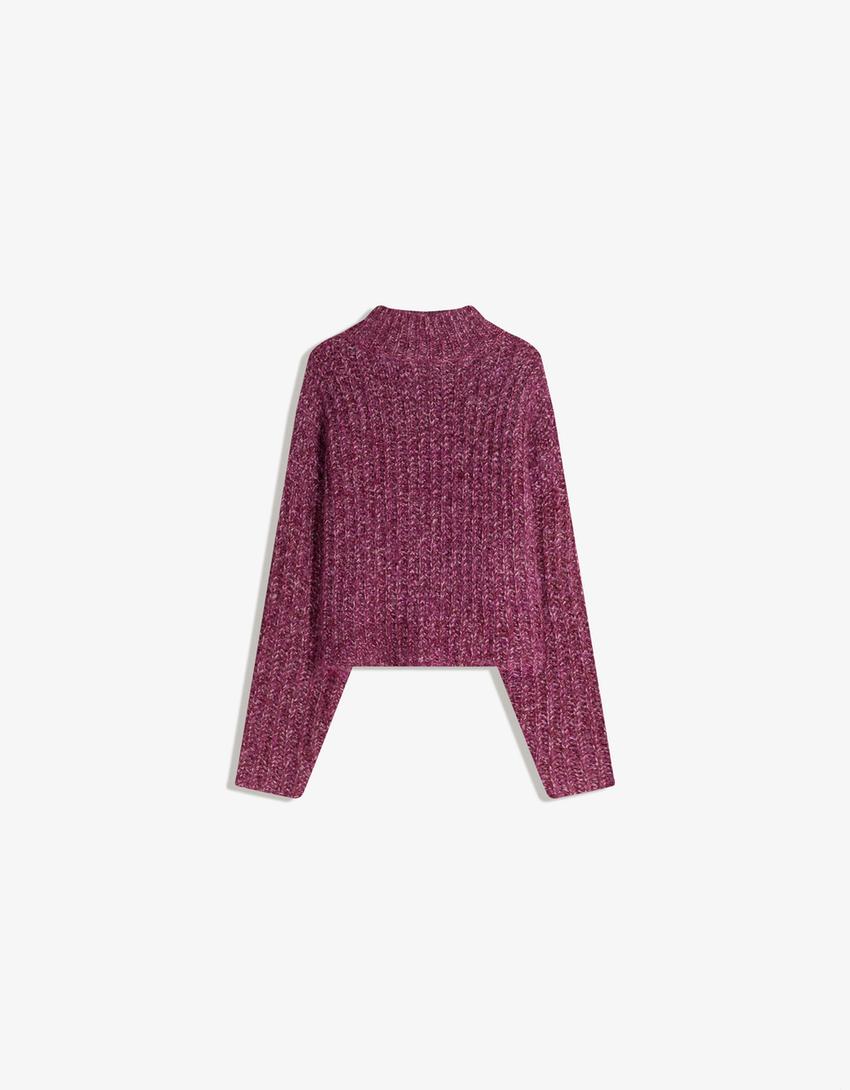 Prošarani pulover s visokim ovratnikom-Fuksija