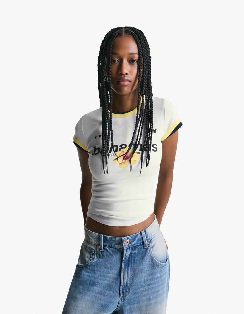 Short sleeve T-shirt with contrast print-Off white