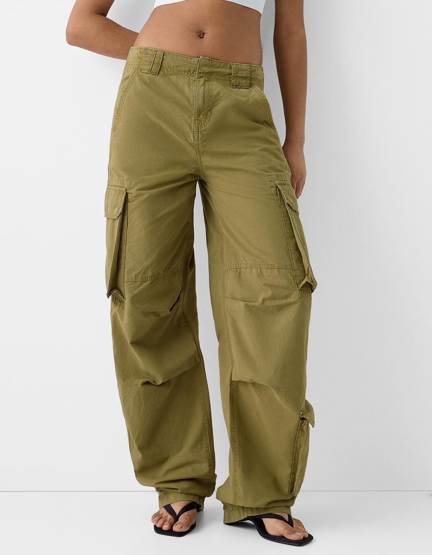 Voluminous multipocket cargo trousers-Moss