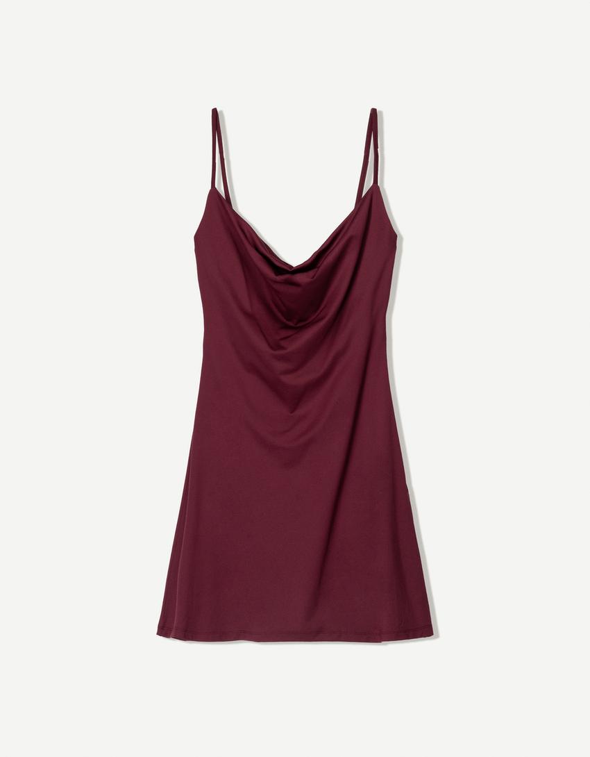 Mini dress with draped neckline-Burgundy-4