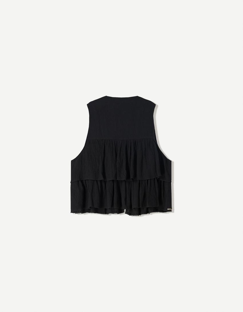 Ruffled waistcoat with studs-Black-5
