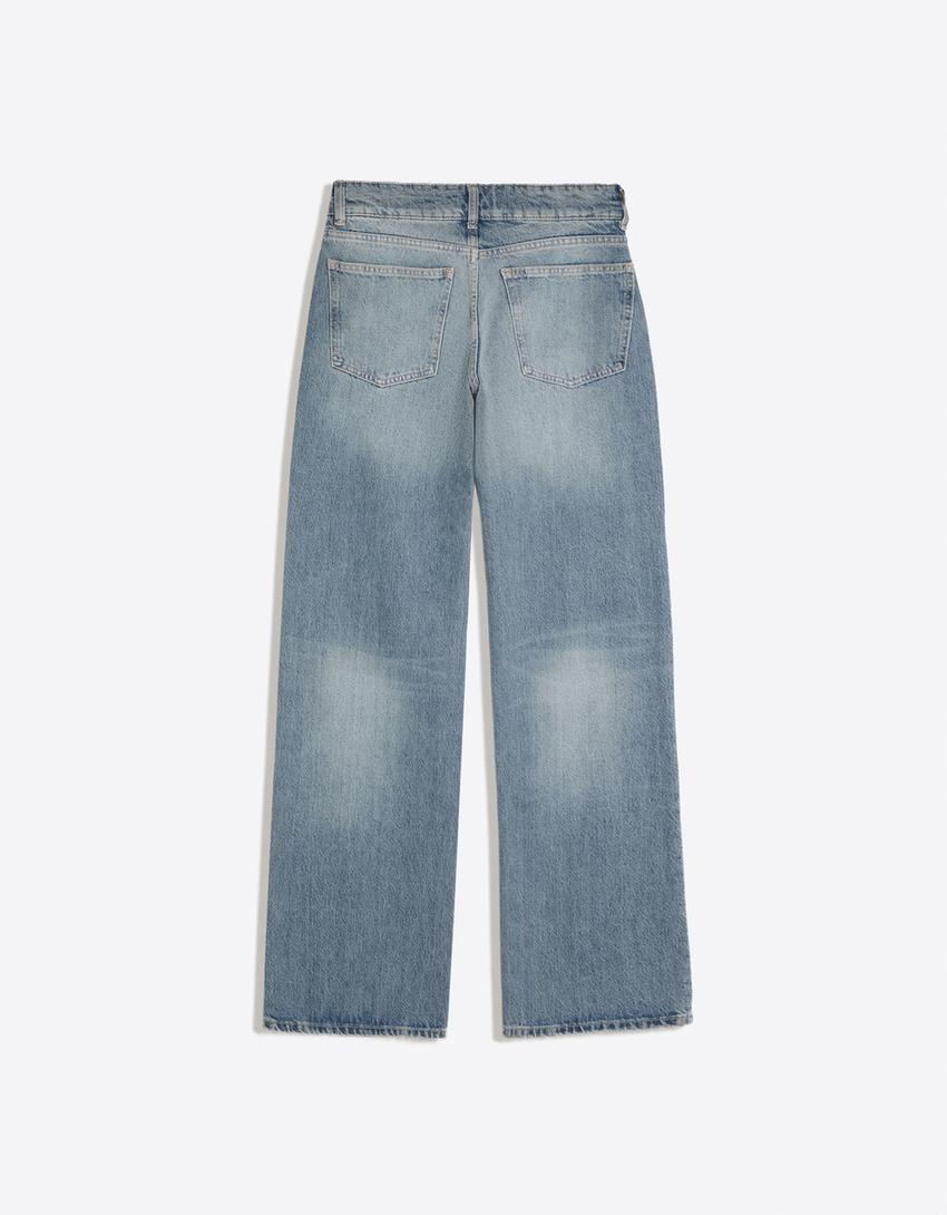Straight-Jeans mit halbhohem Bund-Ausgewaschenes Blau