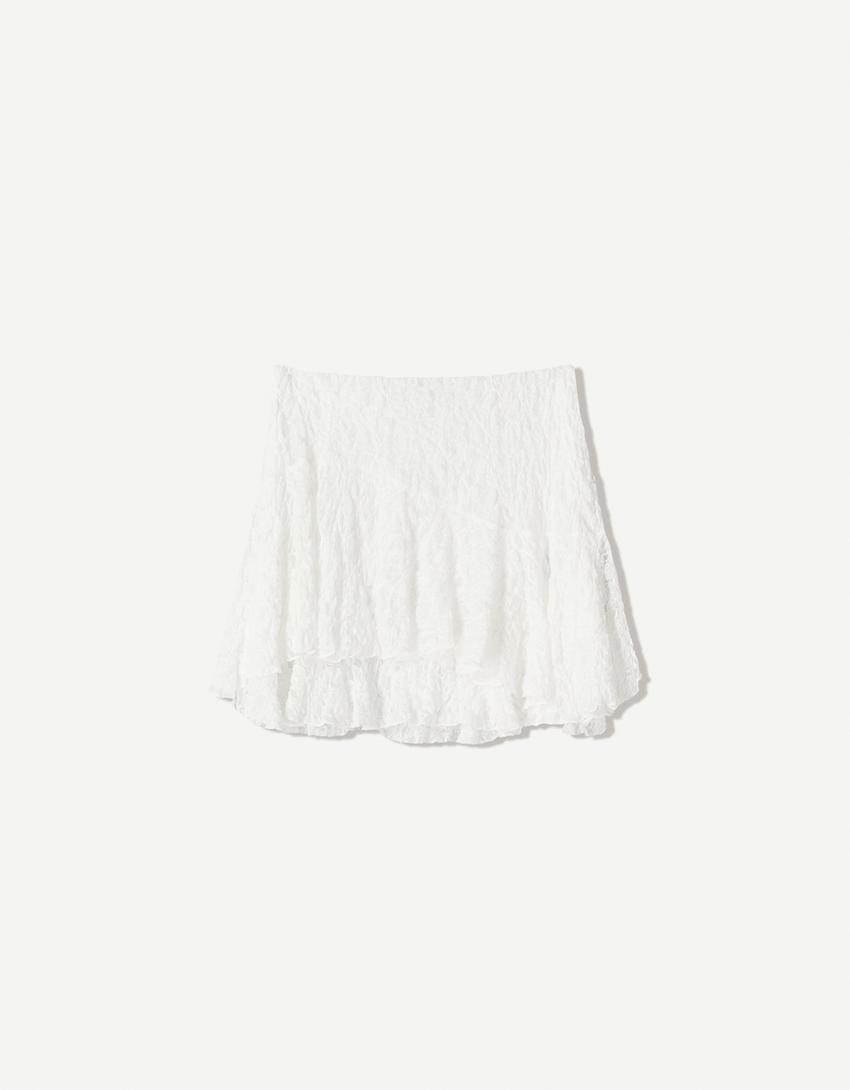 Minijupe volants dentelle-Blanc cassé-3