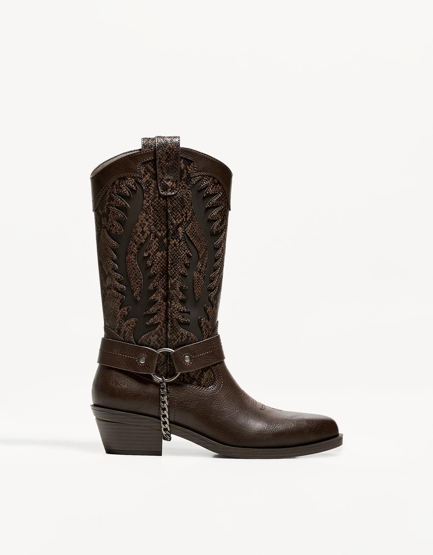 Stiefel im Cowboylook mit Animalprint-Braun