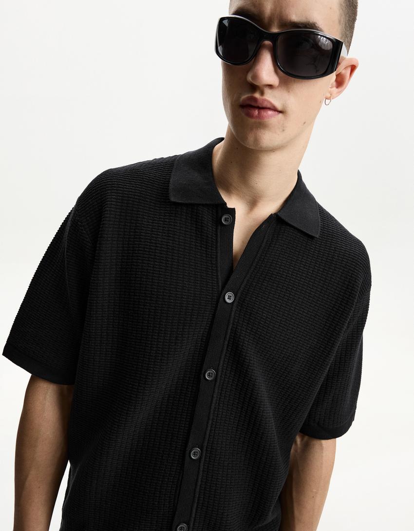 Camicia a maniche corte struttura-Nero