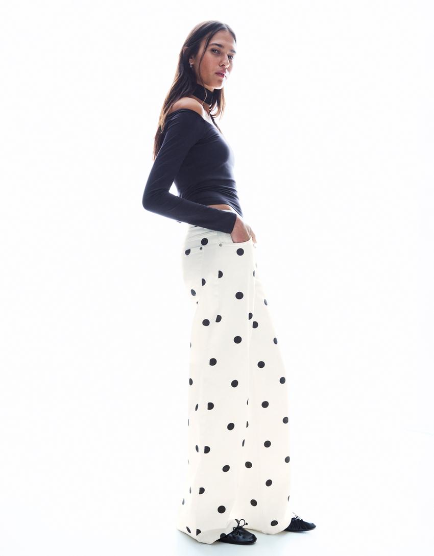 Baggy fit puantiye pantolon-Beyaz