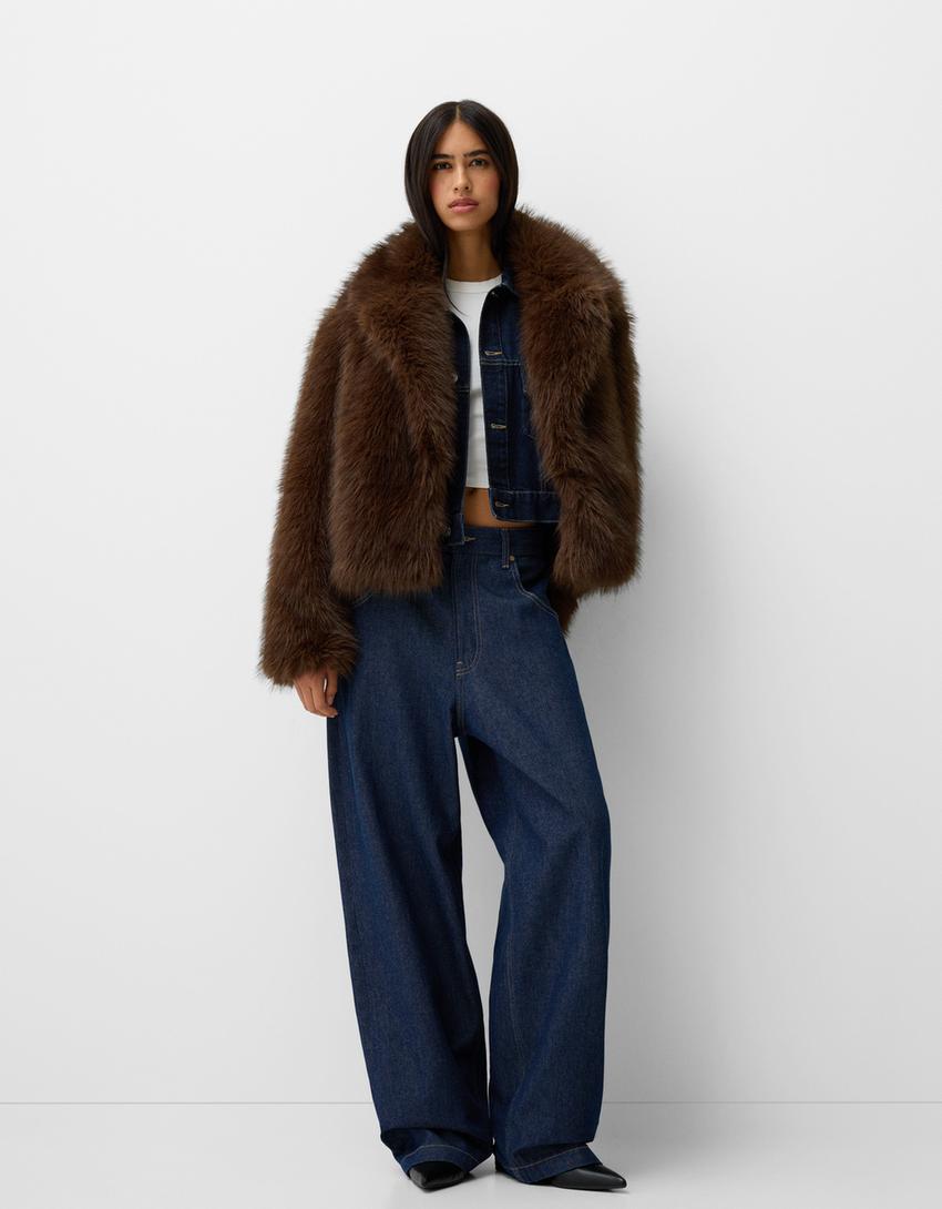 Leder Jacke Lederjacke Mit Fell Und Gürtel Damen Bershka Bershka