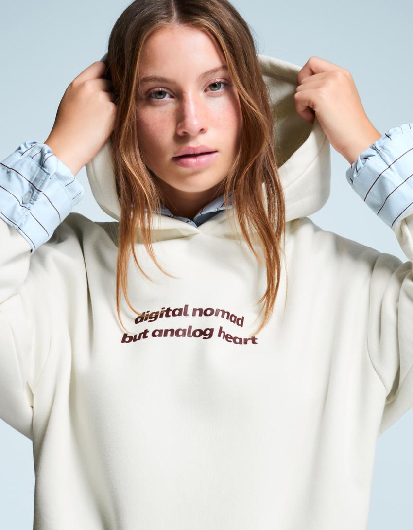 Sweat à capuche imprimé-Écru