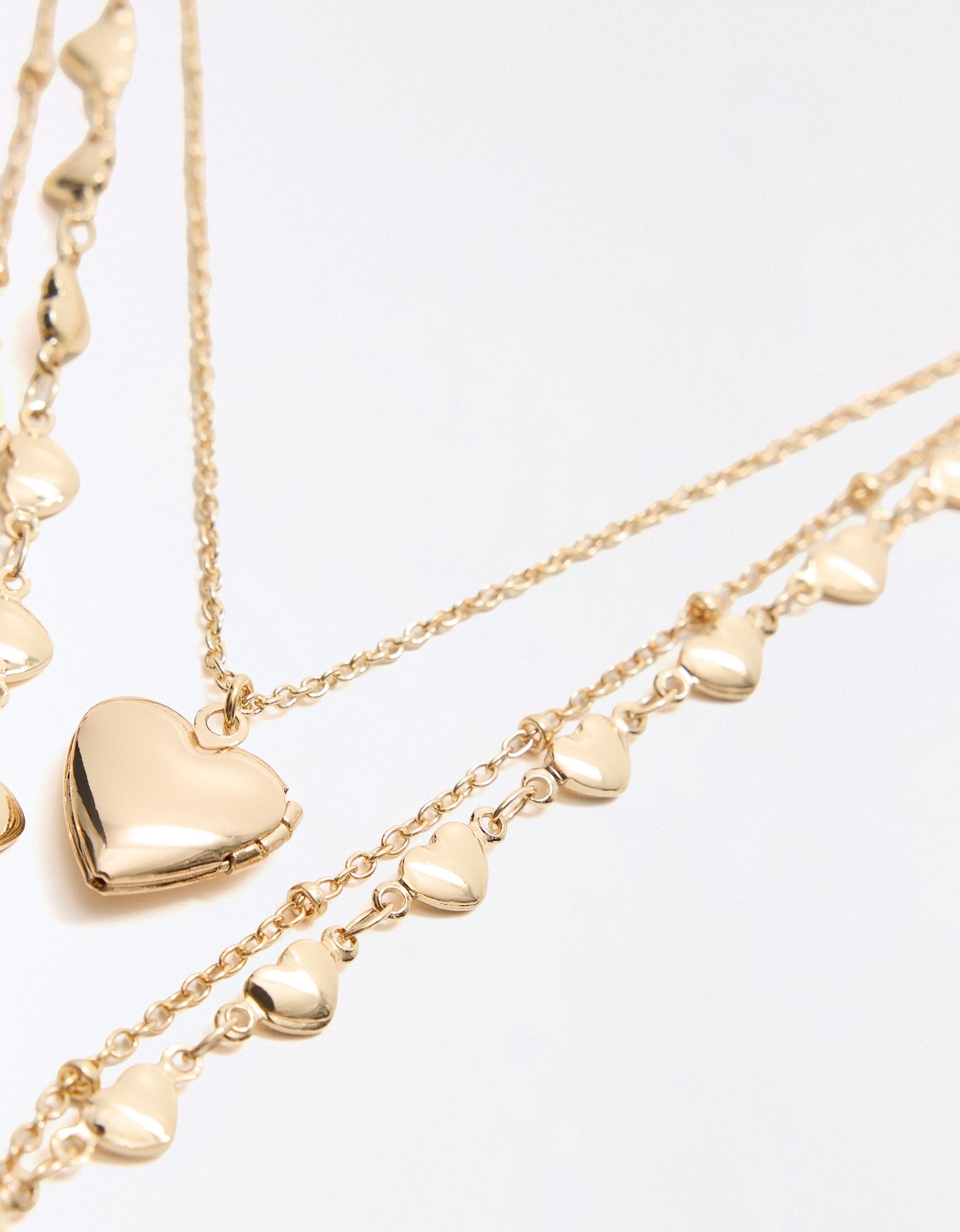 Pack of heart lariat necklaces — Gold