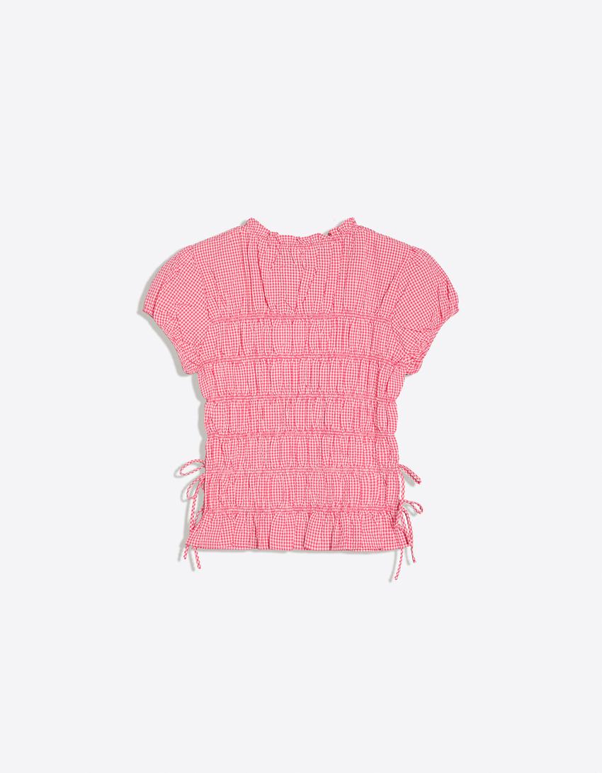 Gathered T-shirt with side ties-Red