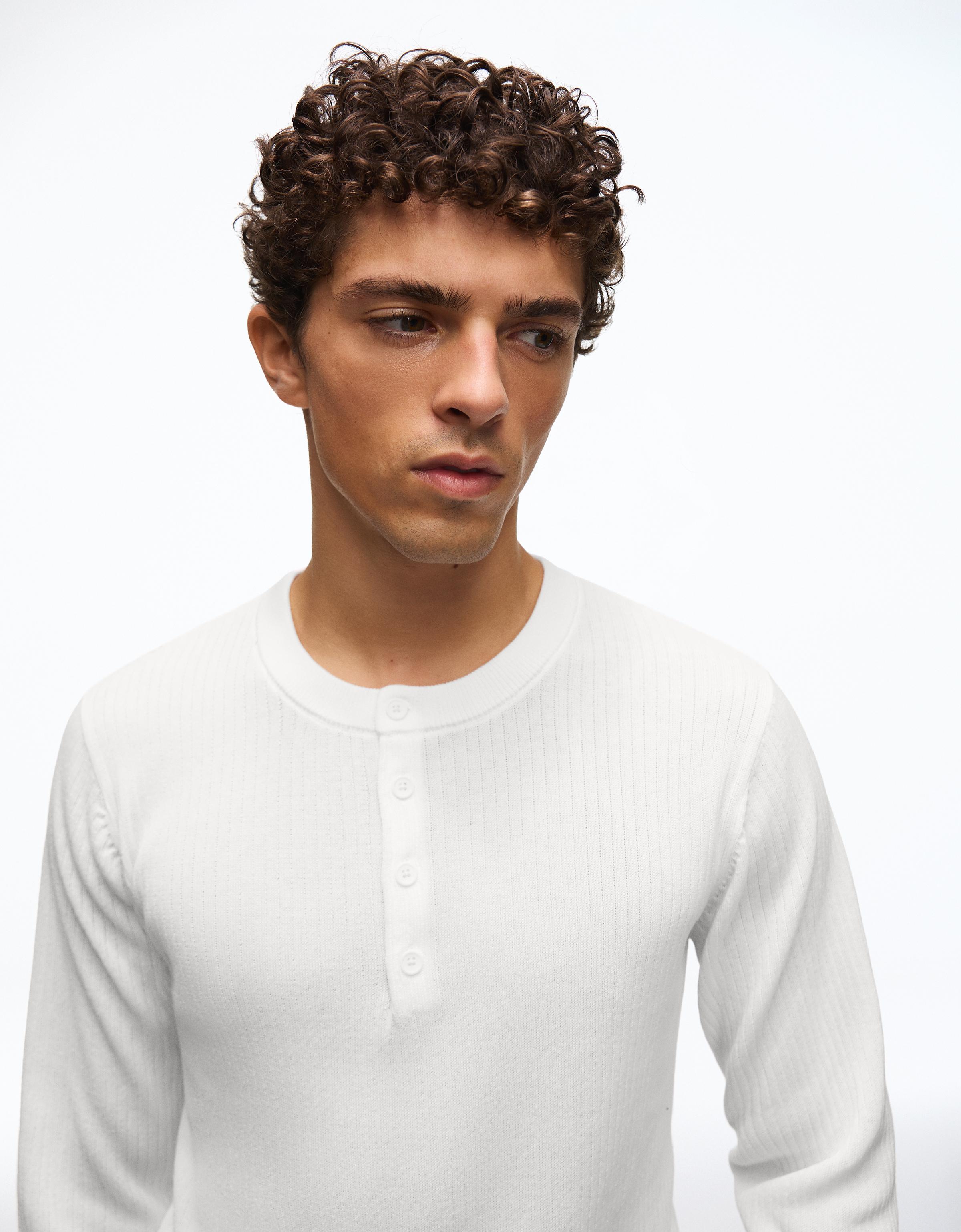 Henley knit jumper — White