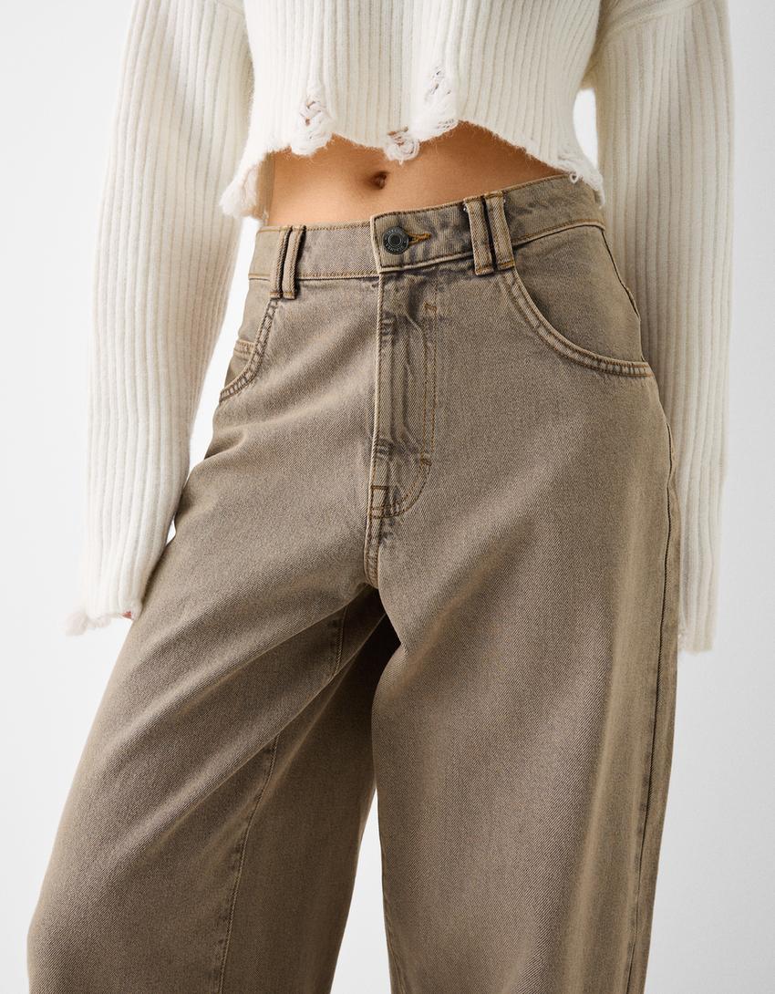 Wide-leg skater-fit twill trousers-Brown-3