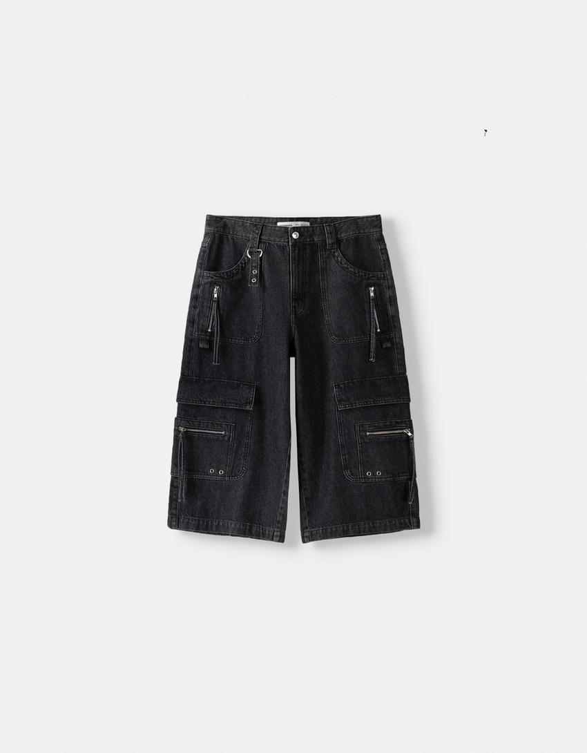 Jort bermuda denim baggy cargo-Noir-4