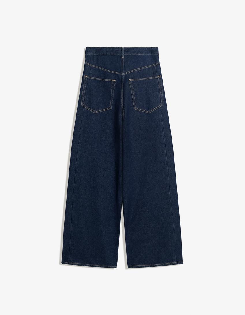 Wide leg jeans met taille met overslag-Marineblau