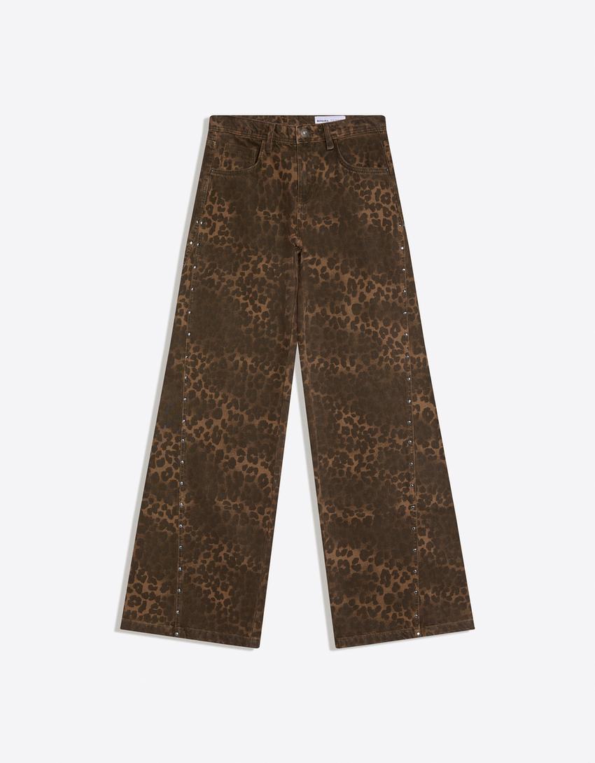 Twill straight-leg trousers-Brown