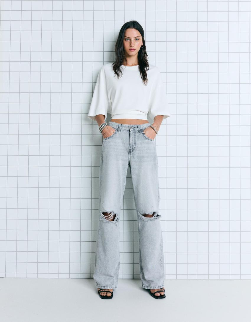 Jeans wide leg rotos-Gris oscuro-2
