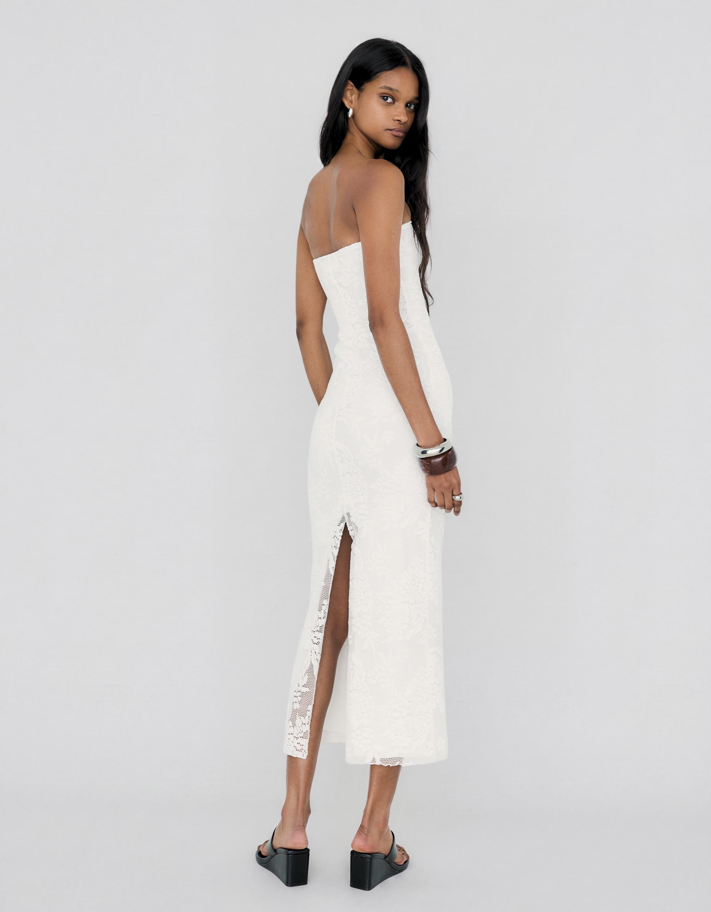 Rustic bandeau midi dress — Cream