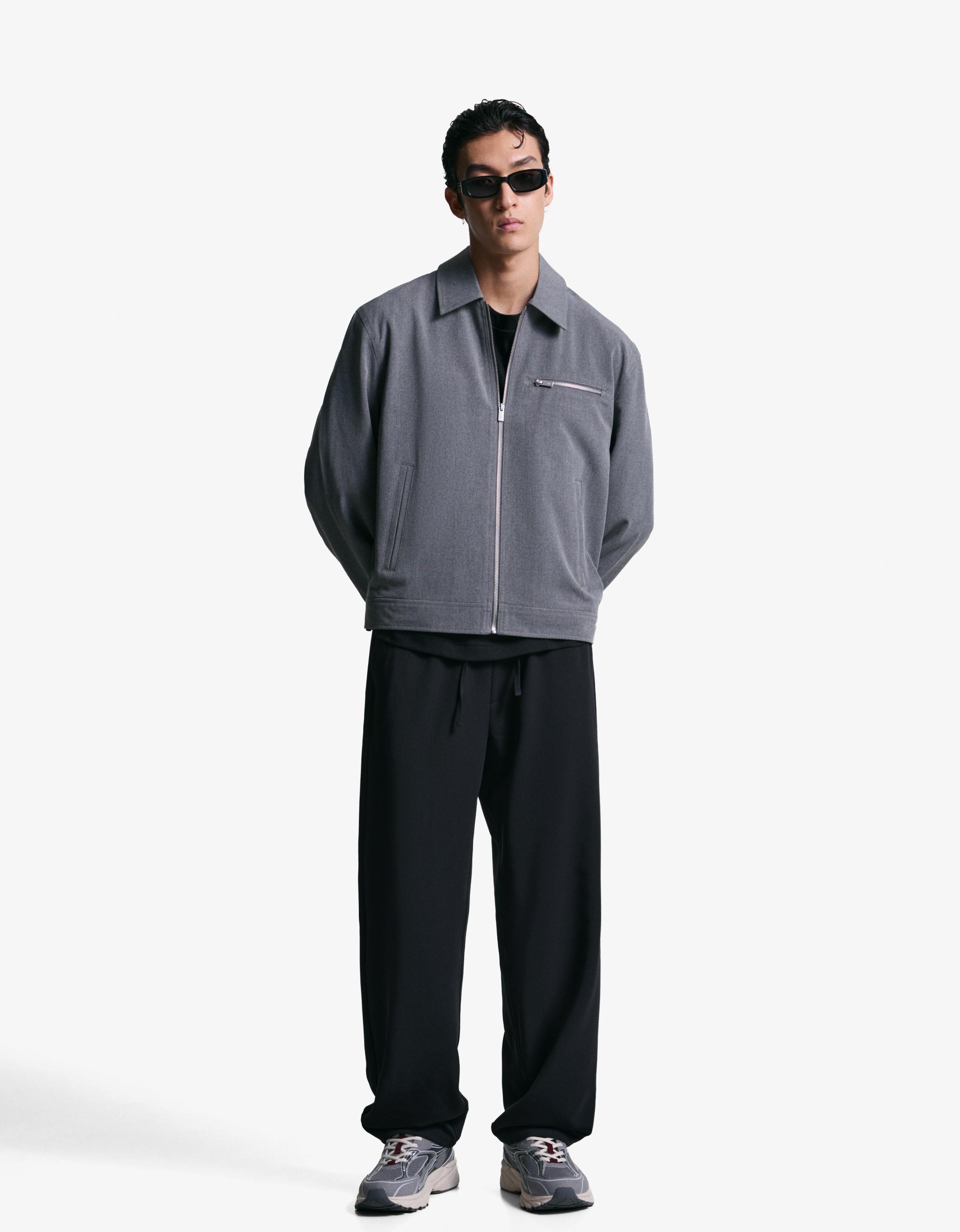 Bershka Hemdjacke Mit Reißverschluss Herren L Grau