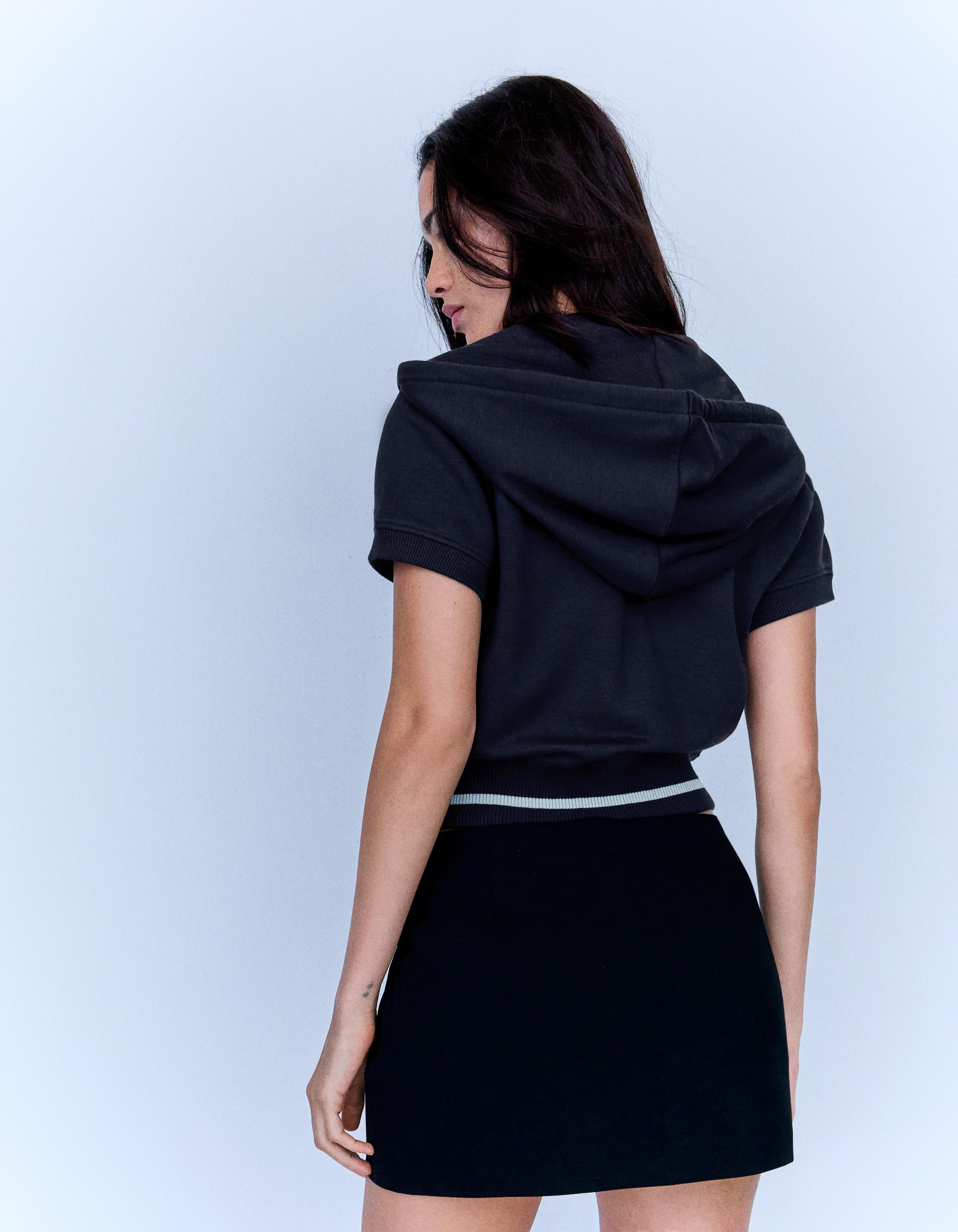 Short-sleeved hooded zip-up sweatshirt — Navy