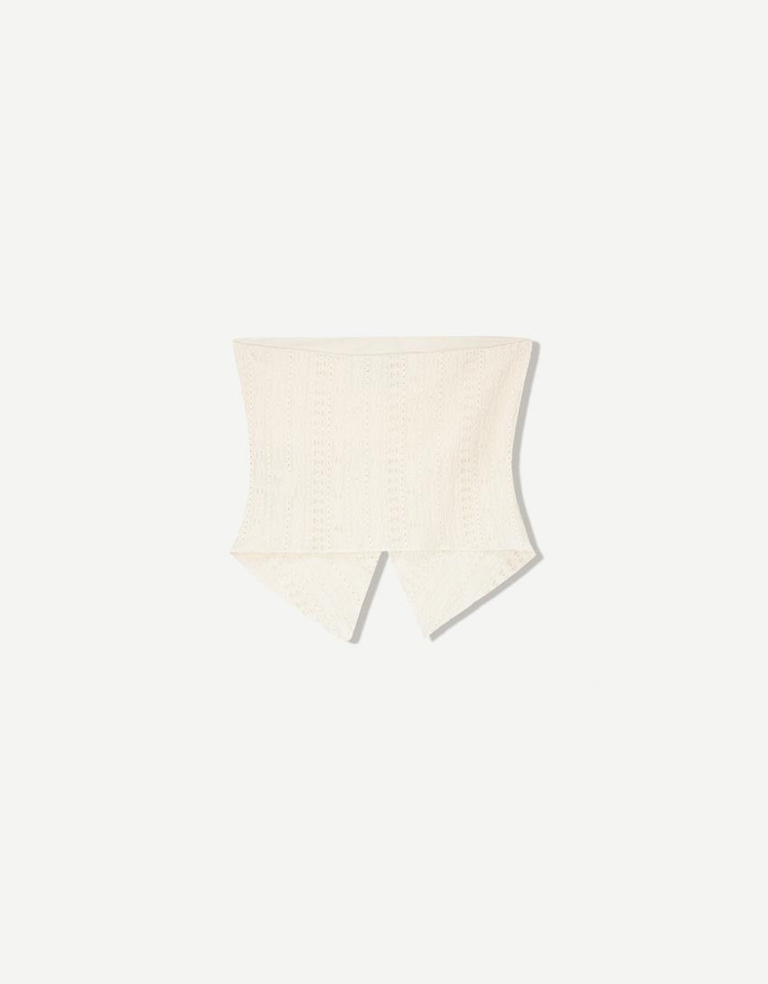 Rustik straplez bluz-Krem-4