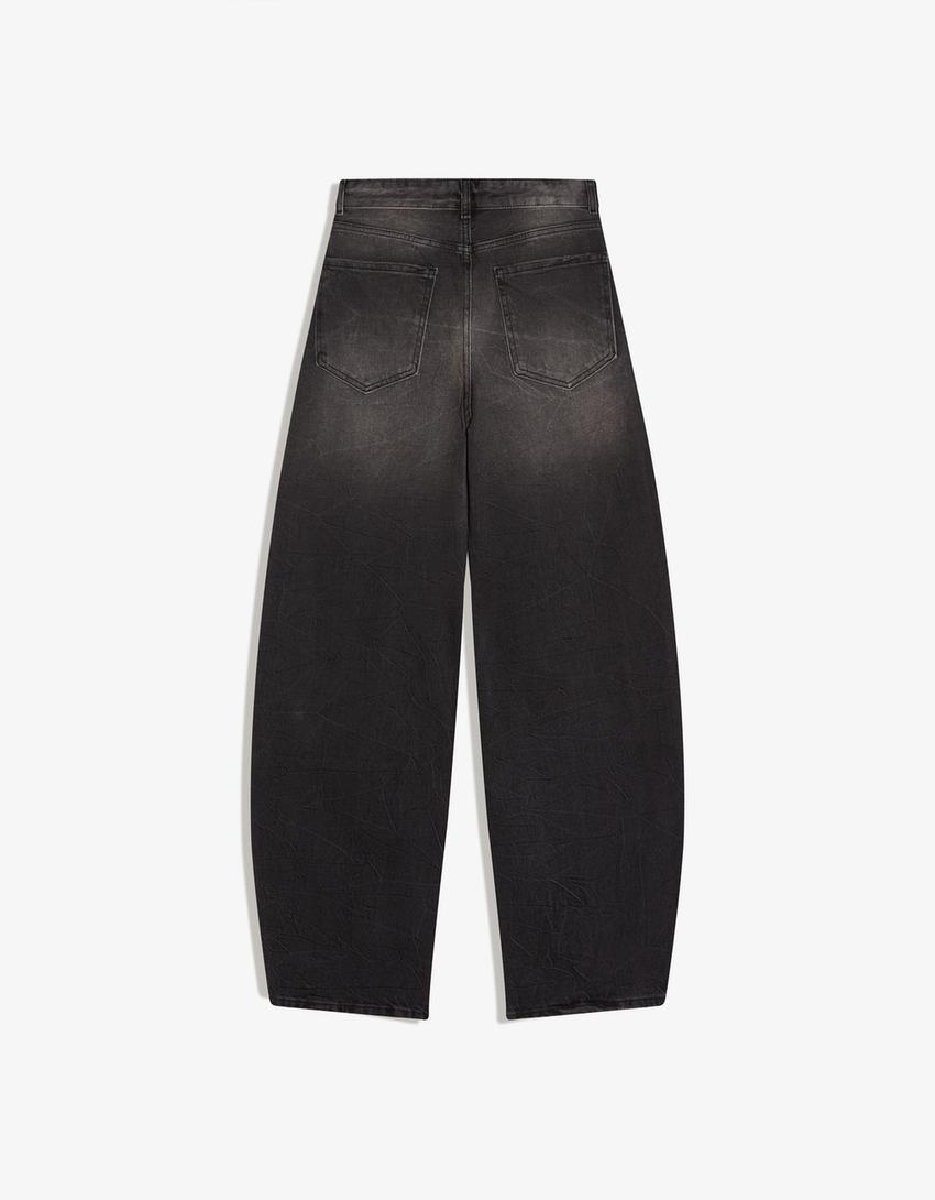 Jeans barrel tiro alto-Negro