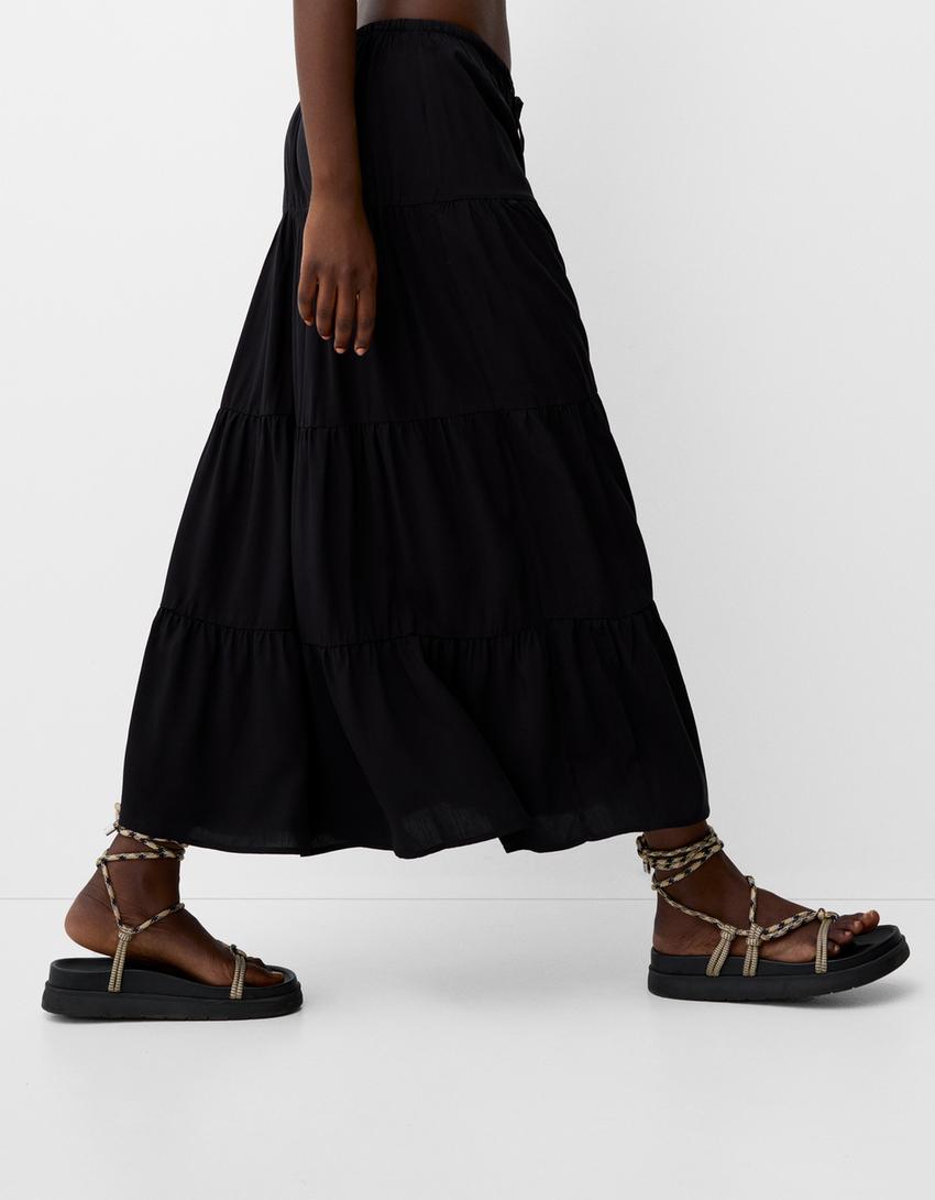 تنورة ميدي بخصر مرن-أسود-3