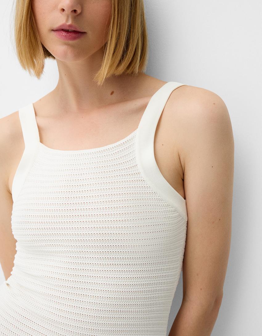 Vestido midi alças rendilhados-Cru-3