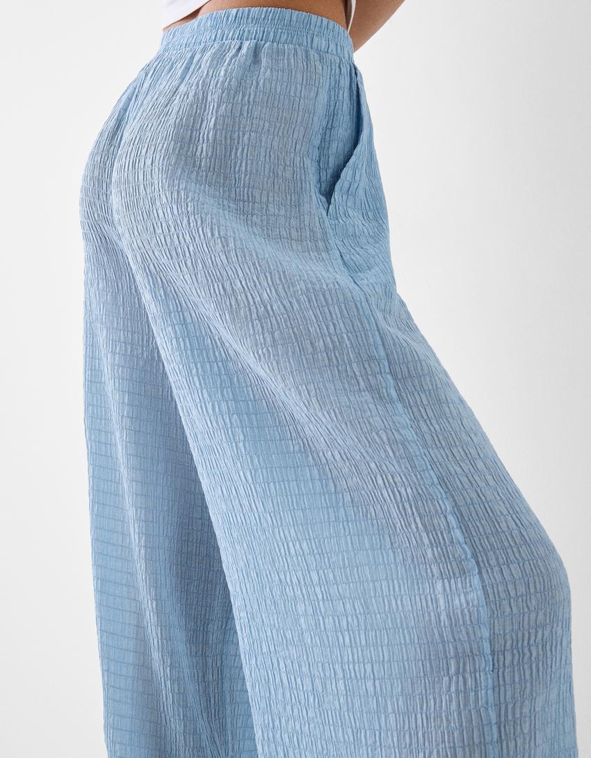 بنطال منقوش واسع الساقين-أزرق فاتح-5