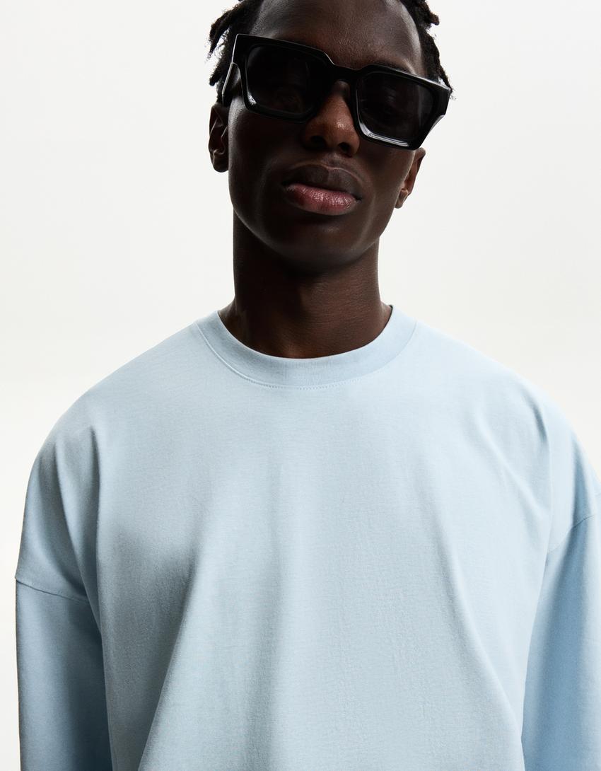 Koszulka oversize z krótkim rękawem-Jasnoniebieski