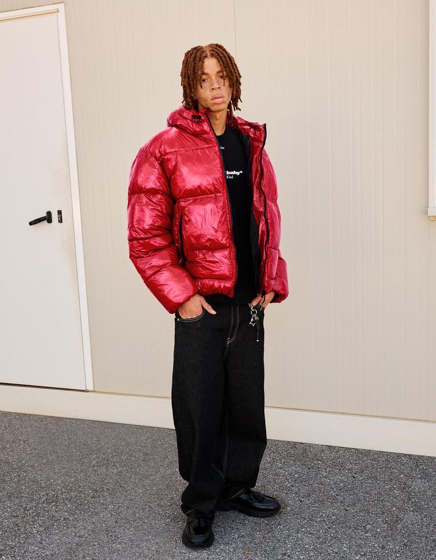 Blouson bouffant à capuche-Rouge