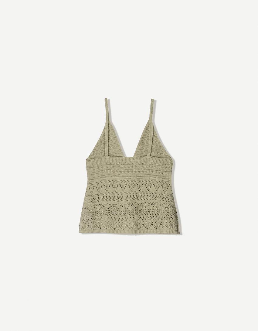 Crochet top-Khaki