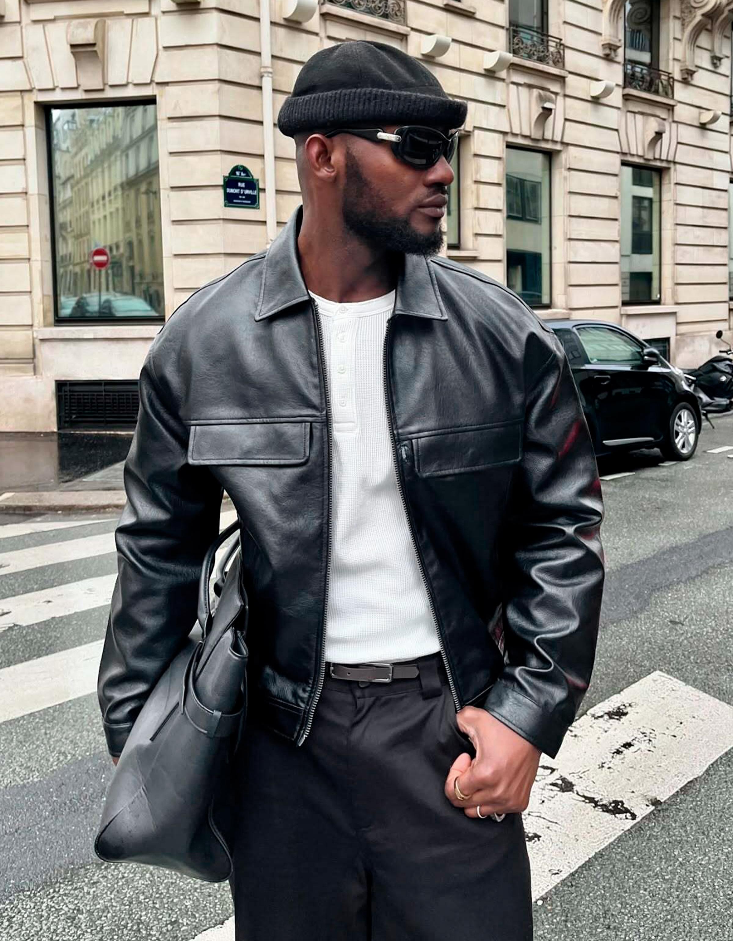 Boxy fit suni deri ceket - Görsel 64