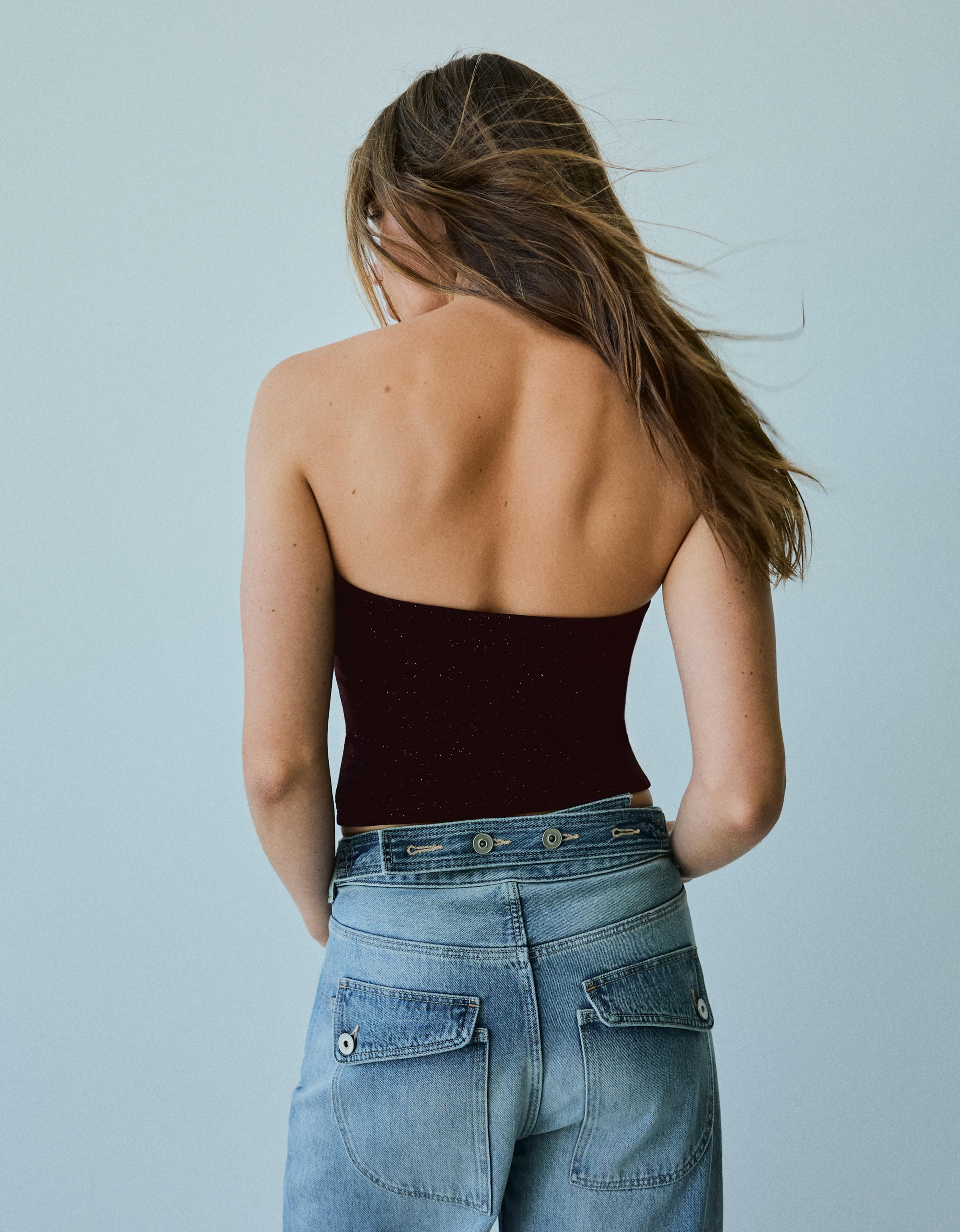 Shimmery bandeau top — Burgundy