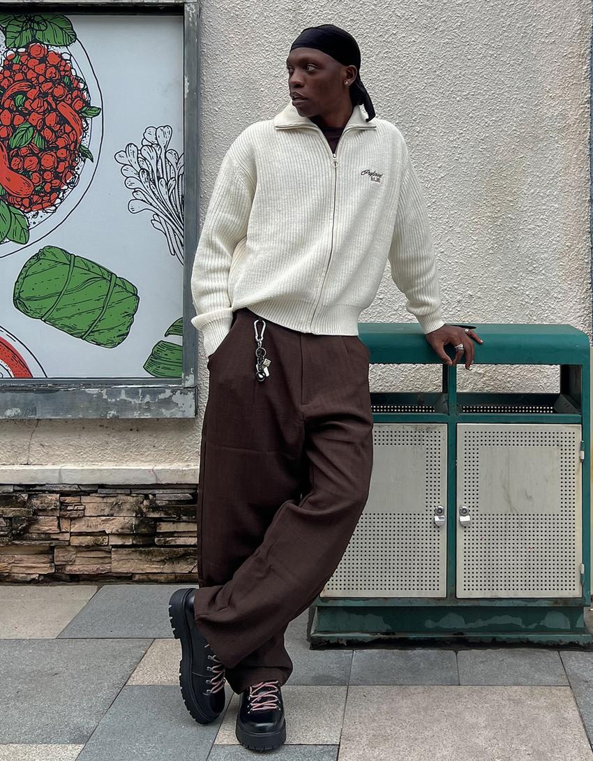 Embroidered zip-up jacket-Off white