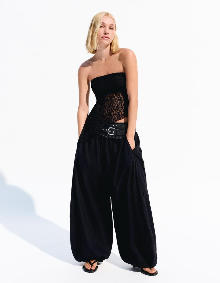Top bandeau en dentelle-Noir