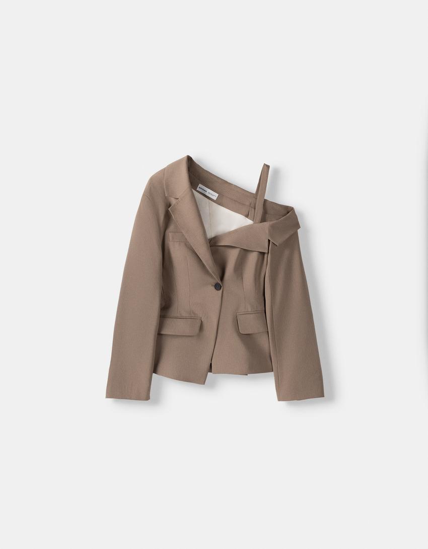 Asymmetric blazer with strap-Sand