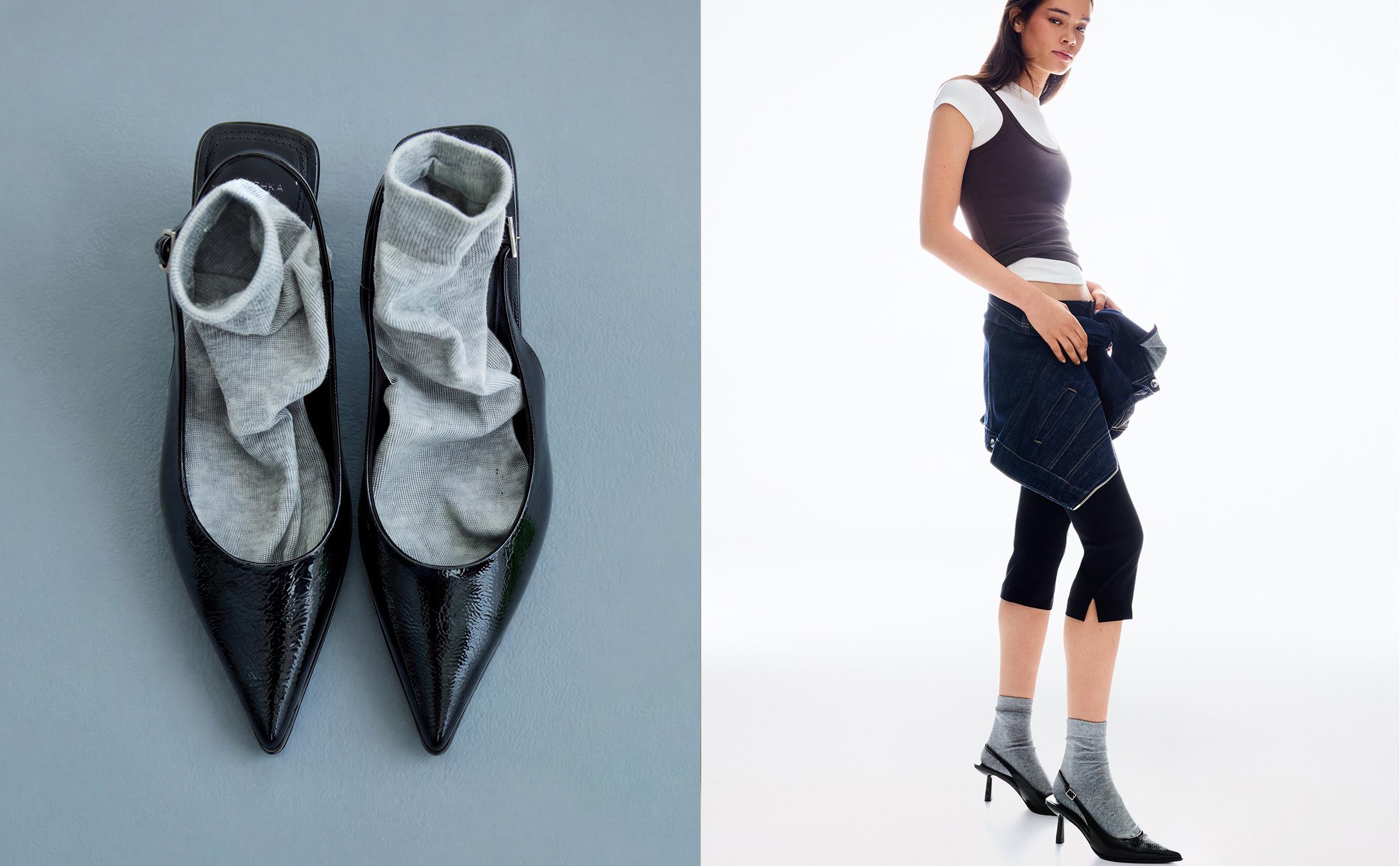 Backless kitten-heel shoes — BLACK