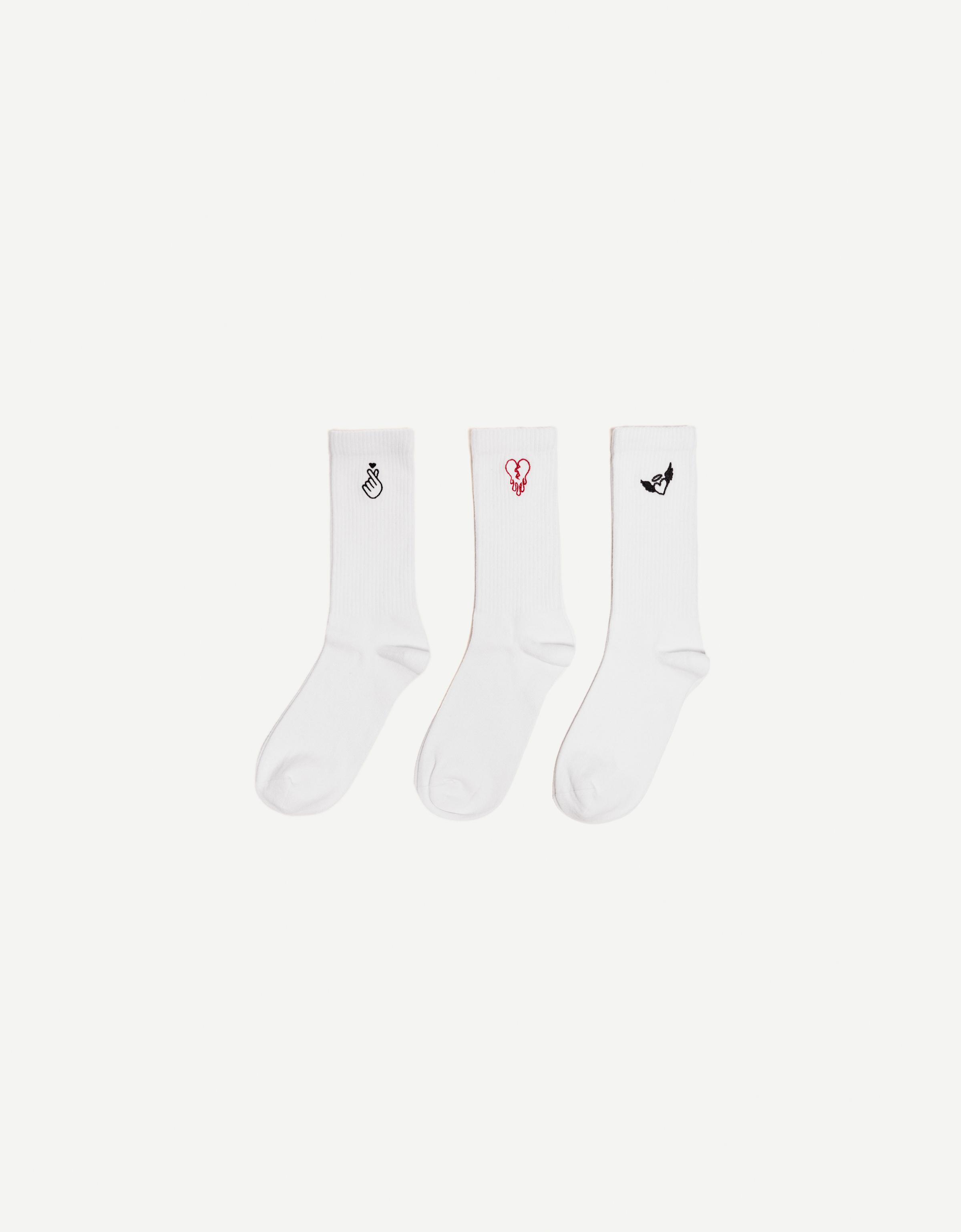 Bershka 3er-Pack Socken Mit Stickerei Herren Weiss