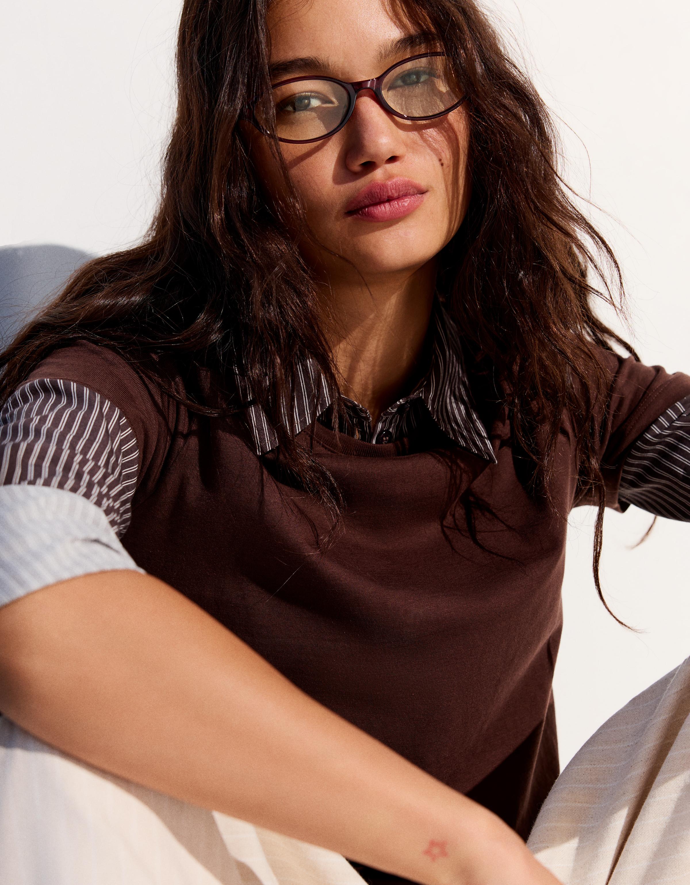Oval blue light filtering glasses — Burgundy