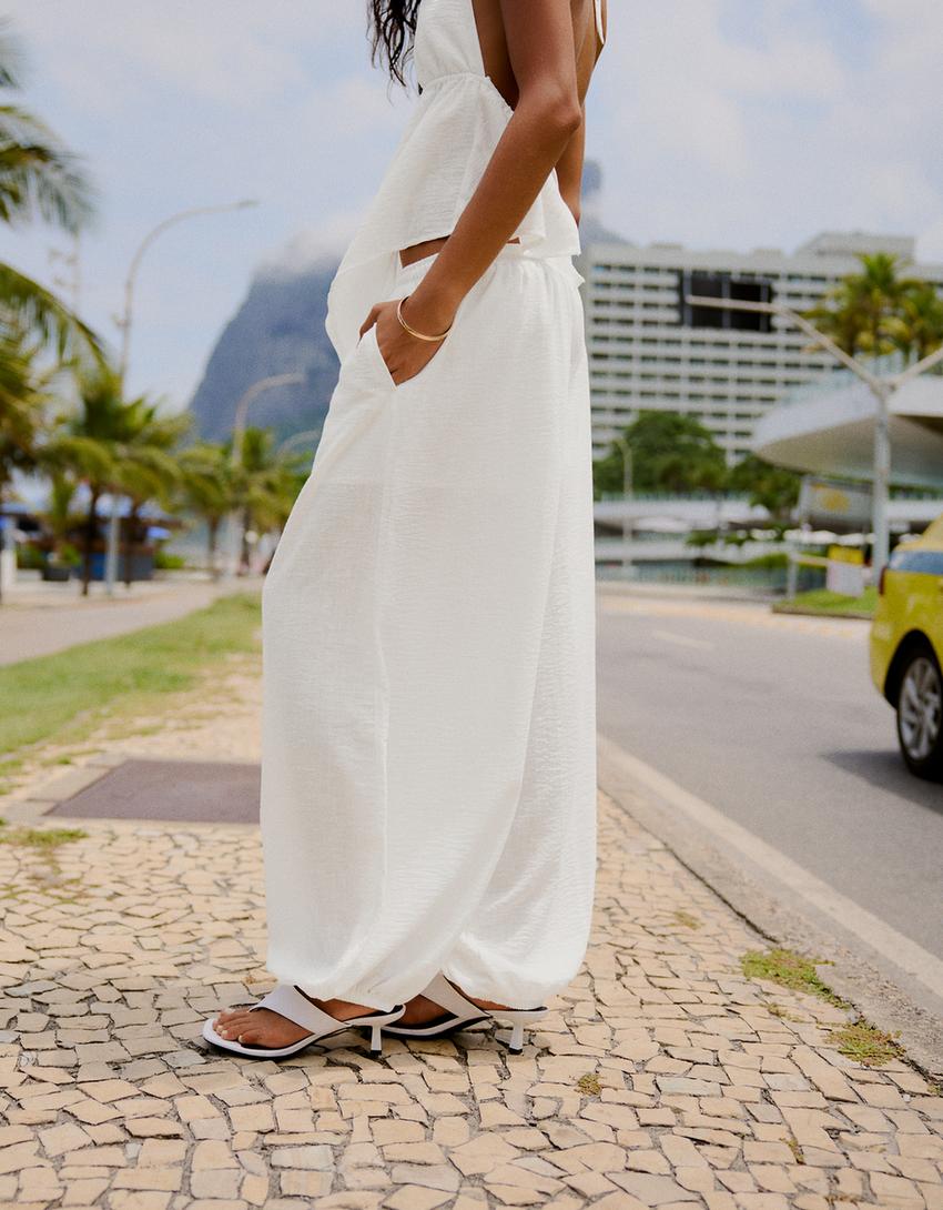 Rustik şalvar pantolon-Kirli beyaz