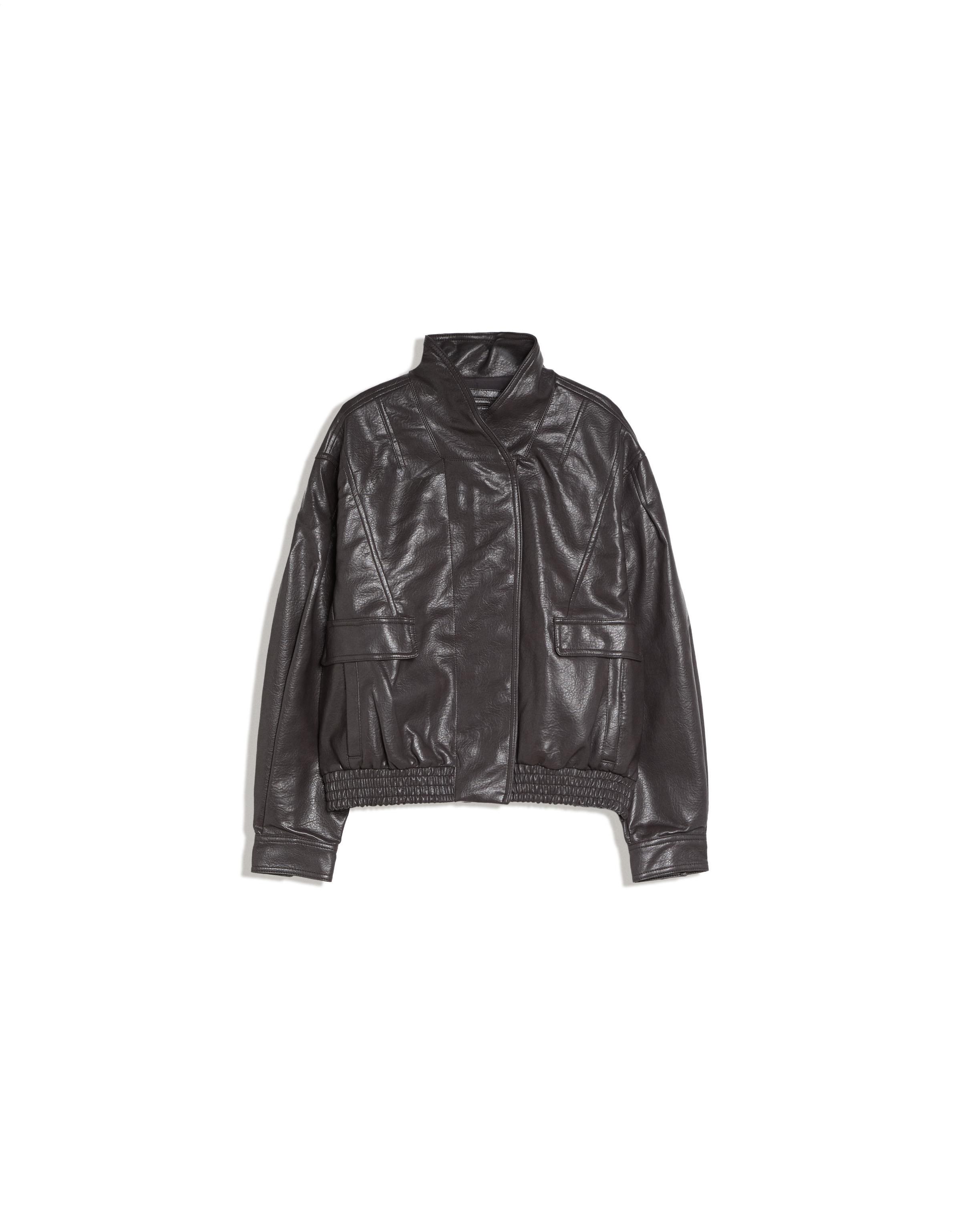 Oversize leather effect jacket with crossover collar — Grey