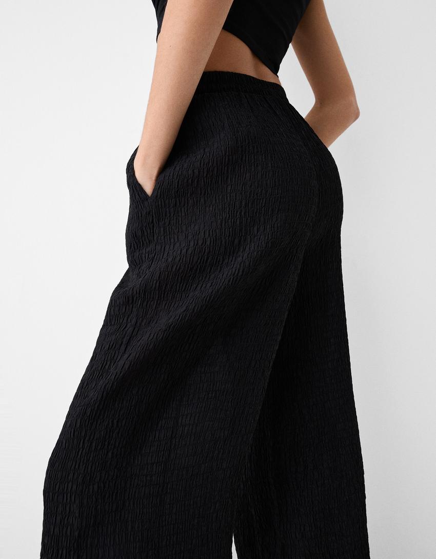 بنطال منقوش واسع الساقين-أسود-5