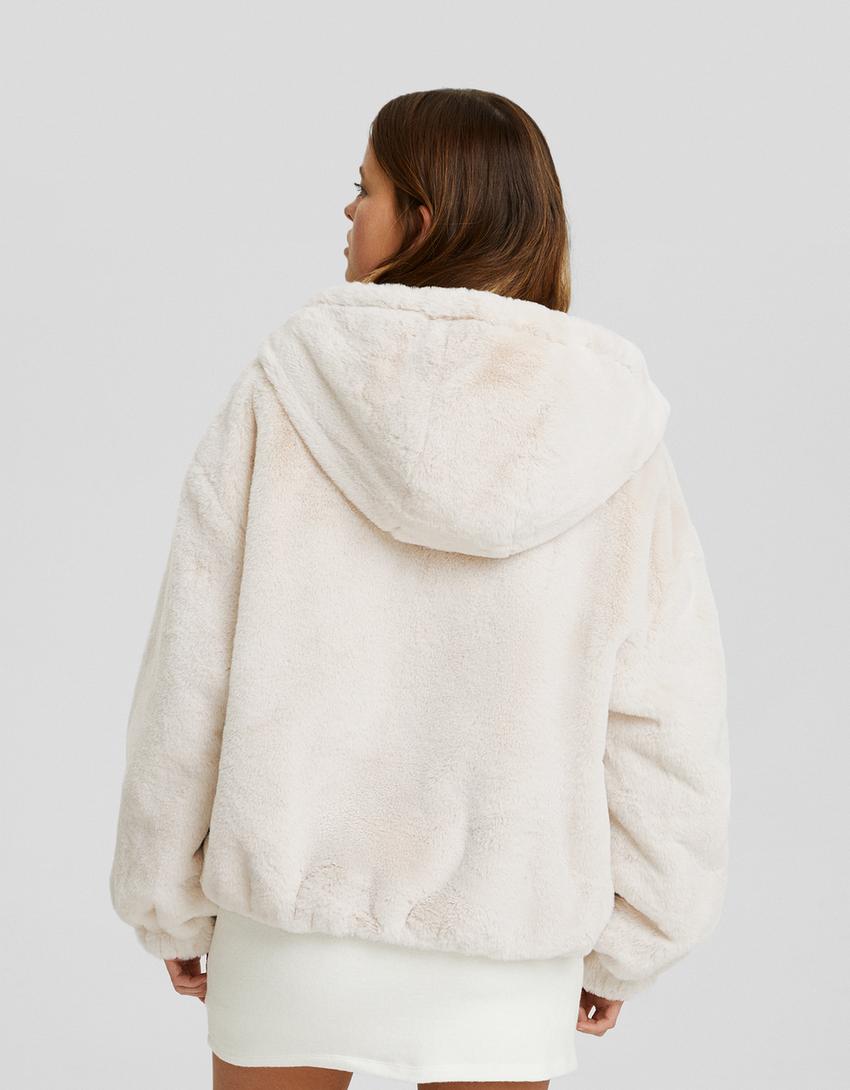 Fuzzy jacket with hood-Sand-1