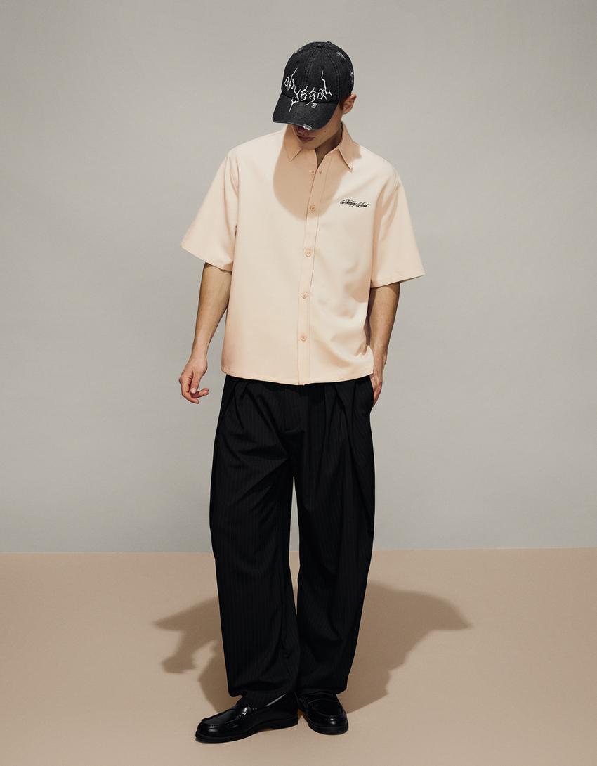 Embroidered short sleeve shirt-Cream