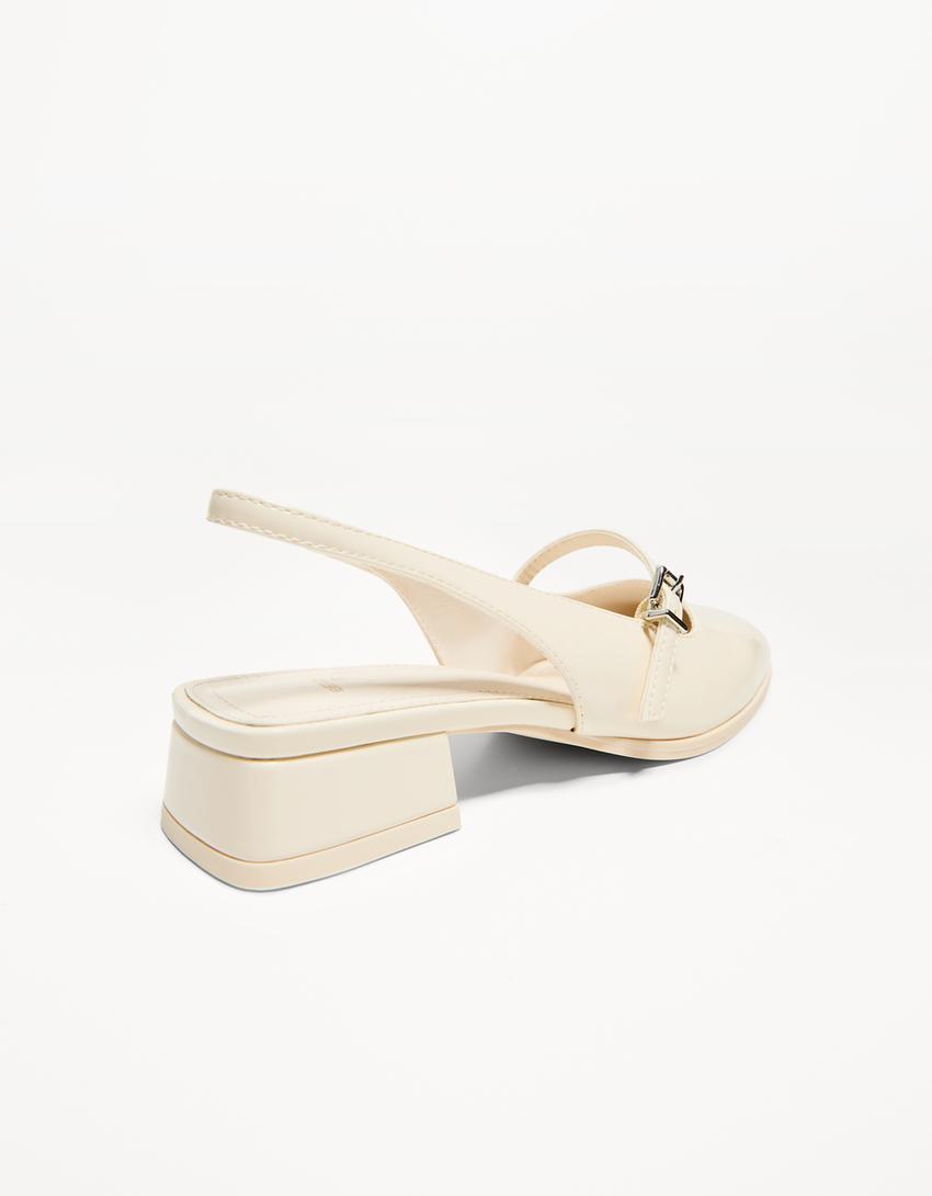 Block heel slingback Mary Janes-BEIGE